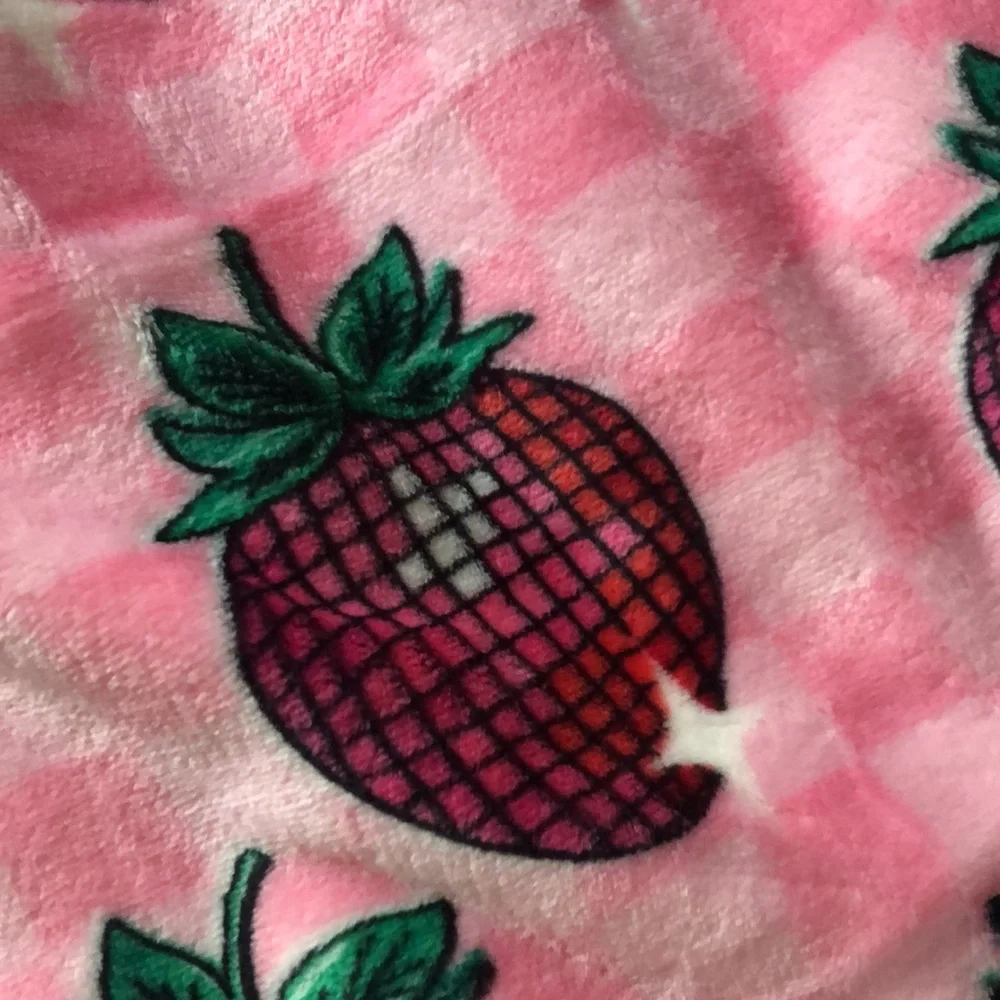 Betsey Johnson Pink DISCO Strawberry Checkered Throw Blanket